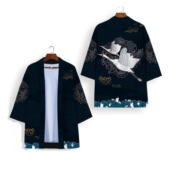 Модерна блуза с принтом журавля, юката, на женската жилетка, без Хаори-Оби, азиатски дрехи, японското кимоно за cosplay в стил харадзюку