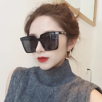 Дамски слънчеви очила с голям размер в черна рамка, квадратни дизайнерски дамски луксозни нови модни слънчеви очила с UV400 Oculos Gafas