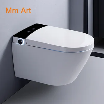 стенен монтаж керамичен тоалетна чиния без рамки за баня, електрически интелигентен автоматичен тоалетна чиния smart wc с биде