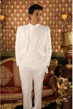 Бял Модерен дизайн, Направен по Поръчка на Мъжки костюми за сватба, Смокинги Младоженеца За Мъже, Мъжки сватбени костюми на Младоженеца (яке + Панталон + елек + вратовръзка)