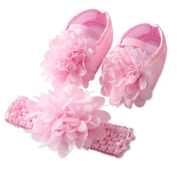 Скъпа лейси детски обувки с цветя модел за новородено, комплект с превръзка на главата, Мини футболни обувки за деца, розов памучен обувки за новородените момичета