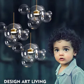Модерна креативната led полилей от прозрачно стъкло с мехурчета за детски стаи, кухненско осветление, бар, офис, магазин, ресторант