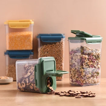 Кухненски Запечатани кутии за съхранение на продукти, Диспенсер за зърнени храни, Прозрачни Кутии за съхранение на зърно, Пластмасови Буркани за съхранение на закуски, Кутия за свежест
