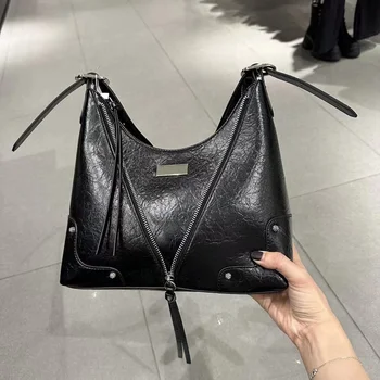 Чанта през рамо в ретро стил, масло, восък, луксозни дизайнерски портмонета за жени, новост 2023 г., висококачествена чанта-тоут с четки, лесна чанта за през рамо