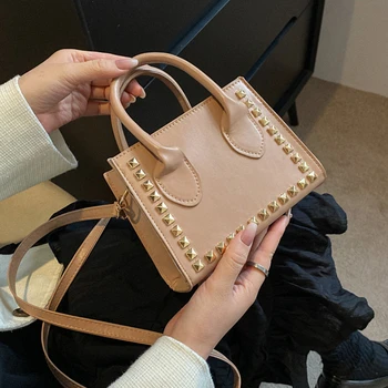 Модни цветни чанти през рамо, дамски луксозни дизайнерски мини-чанти-незабавни посланици от изкуствена кожа, прости малки чанти с нитове