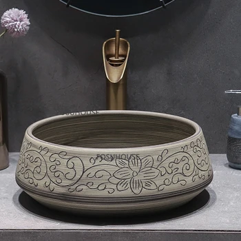 Мивка с плот от антични керамични съдове, кръгло устройство за баня, балконный мивка, мивки за баня в китайски стил минималистичен изкуство