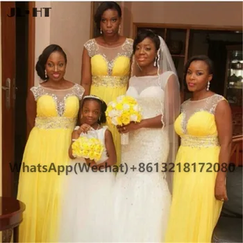 2021 Нигерия, африка черни Рокли на шаферките за момичета, дълги иллюзионные кристали, жълта рокля на шаферка за сватбени партита