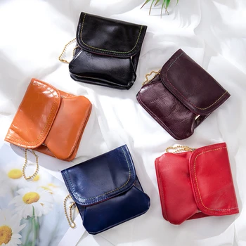 Кожена Кесия Женски Чантата си за дреболии с метален засовом, държач за карти, портфейл, ретро клатч с катарама 