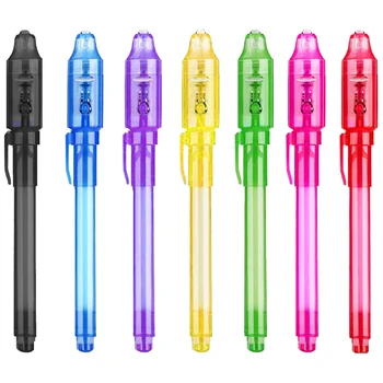 7 цвята Невидима шпионска химикалка с исчезающими мастило, с ултравиолетова радиация, забавно развлечение за тайни съобщения и играчки за детски играчки