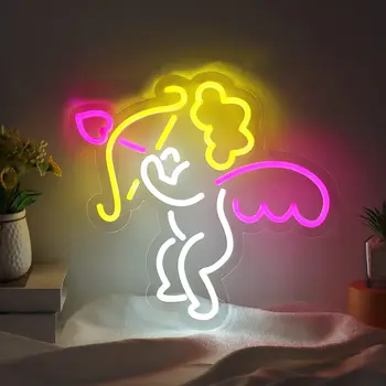Неонова реклама във формата на Ангел с захранван от USB за момичета, стенно изкуство, led неонова лампа с регулируема яркост, нощна светлина за парти, подарък за рожден ден