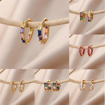 Цветни обеци с цирконием за жените, мини-обеци от неръждаема стомана в бохемски стил с дъга кристал, луксозни бижута за сватбеното парти, подарък Bff