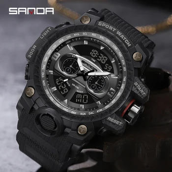 На BIANA Мъжки часовници Спортни военни кварцов часовник 50М Водоустойчив цифров часовник с двоен дисплей в стил G за мъже Relogio Masculin