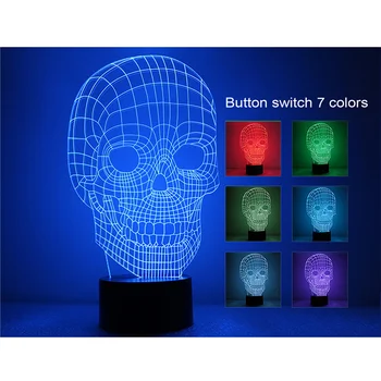 3D лека нощ с черепа на Хелоуин, креативни цветни промени, Акрилна USB зареждане, стабилна кръгла основа