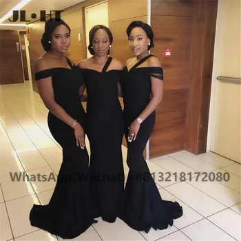 Африкански черни рокли на шаферките с Русалочкой, дълги рокли с къс ръкав, однотонное рокля на шаферка за момичета за сватба