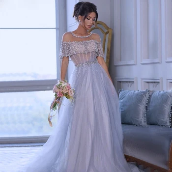 Sharon Said Луксозни вечерни рокли в Дубай син цвят, елегантна вечерна рокля за абитуриентски бал с декорация във формата на кристали, дамски сватба парти за гостите SS042