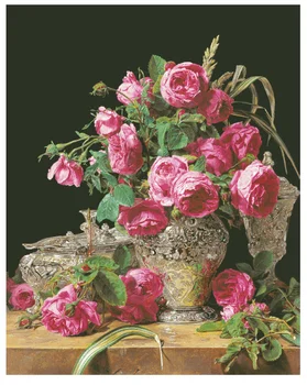 Маслени Рози цвете от най-Високо качество, комплекти за броим кръстат бод, 16 карата 14 карата, бяло платно, бродерия, иглата ръчно изработени, домашен декор