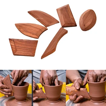 Инструменти за едно глинен дела, 6 стилове, китайски cartoony дървена стъргало, заготовка за рисуване с глина, инструмент за ремонт на заготовки, ръчна дърворезба на глина и полиране