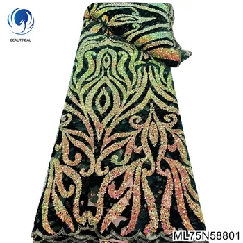 2023 Красива благородна африканска плат с декоративни пайети и украшение на ръчно изработени beaded за тържествен повод DressML75N588