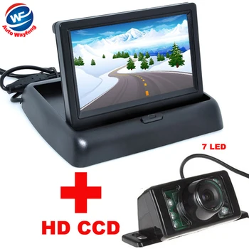 7LED нощен Автомобили CCD-Камера за Обратно виждане С 4.3-инчов Цветен LCD дисплей, Авто Видео Сгъваем Монитор, Камера за Автоматична Помощ При Паркиране