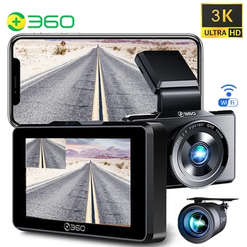 360 Dash Камера за автомобил на видеорегистратора 3K UHD APP Камера за задно виждане за кола с Вграден GPS FOV160 ° G500H G-Сензор Monitior видео