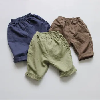 Летни ленени памучни панталони с дължина до прасците за малки момчета 2020 г., на детски дрехи в корейски стил, обикновена свободни бебешки ежедневни панталони