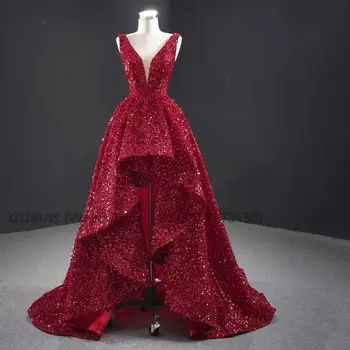 Очарователен дамски официални рокли с червени пайети, елегантна дълга луксозна вечерна рокля с V-образно деколте 2023, Дубай