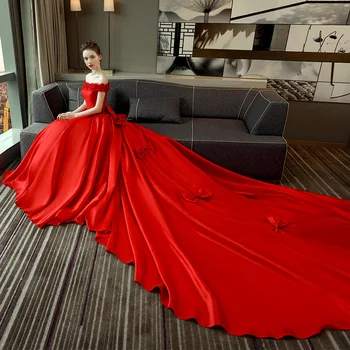 Сватбена рокля Red Tail с открити рамене, дамски сатен корейската версия на Princess 2020 Г., Годишният новост за Булката