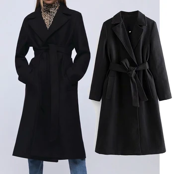 za 2020 Жените в есенно-зимната ветровка, тренч, коварен дълго палто с отложным яка, колан, дамски градинска корея връхни дрехи