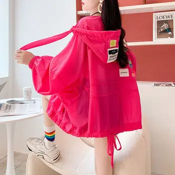 Лятна Яке с качулка с дълъг ръкав, Тънки Блузи, тренч, дамски hoody, Бързосъхнеща градинска облекло Y2k, плажна солнцезащитная дрехи, корейската мода