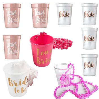 1 Комплект Чаша за булката, пластмасови чашки, колие, за да проверите за моминско парти, булчински душ за младоженци, украса за моминско парти