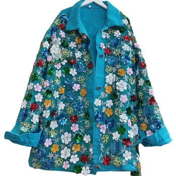 Дамски Летни яке с цветен модел, дамски връхни дрехи, джинсовое палто, изолирана памучни зимни паркове, женски решетки