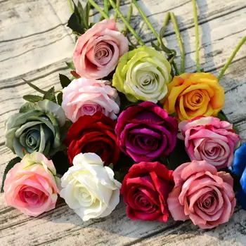 1 бр., изкуствена клонка рози, сватбена украса, изкуствени цветя, ярки рози от естествена коприна, цветя на Булката, домашен Декор