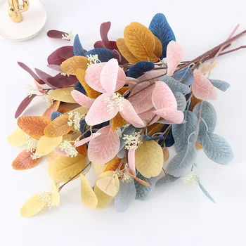 Изкуствени цветя, листа от евкалипт, клон, изкуствено растение, украса за сватби, начало договореност, Синьо-розово декор от евкалипт