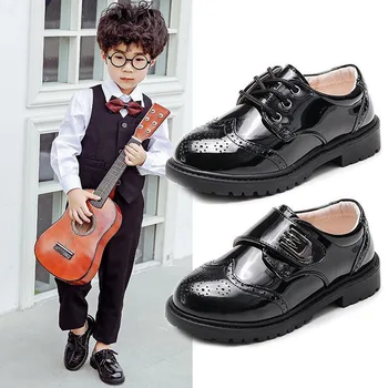 Детски кожени обувки; за пролетно черен обувки за момчета; обувки за начално училище в британския стил; Обувки за говорене; أحذية غير رسمية обувки за момчета