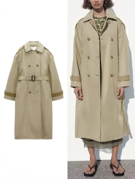 ZBZA, нестандартен, дамски двубортная яке с дълги ръкави и ревери, за разлика свободно палто-ветровка, яке-ветровка голям размер