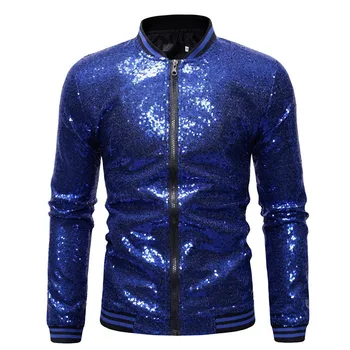 Кралското синьо сако с пайети за нощен клуб, мъжки есенна новост 2023, градинска дрехи, мъжки якета и палта с пайети, бейзболна яке-бомбер, мъжки