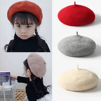 16 от Цветове, вълнени сладки барети за малки момичета, есенно-зимна детска топла шапка, шапка на художник, аксесоари за коса, облекло, от 2 до 5 години