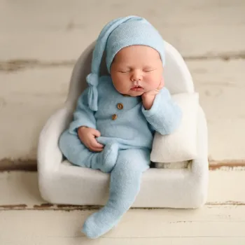 Реквизит за снимки на новородени, вязаный детски гащеризон, боди с шапка, дрехи за фотосесия в студио Phtography Дрехи за новородени