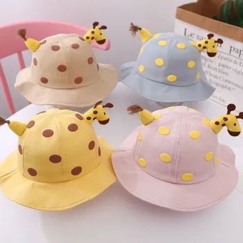 Сладко детска рибарска шапка с кръгла жирафа и анимационни бродерия, купол за момичета и момчета, панама, пролет-лято, Детска Панама от слънцето
