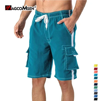 MAGCOMSEN Мъжки Топене на Летни Плажни Шорти Мъж Бански костюми бързо съхнещи Шорти За Сърф С 4 Джоба Модни Плажно Облекло