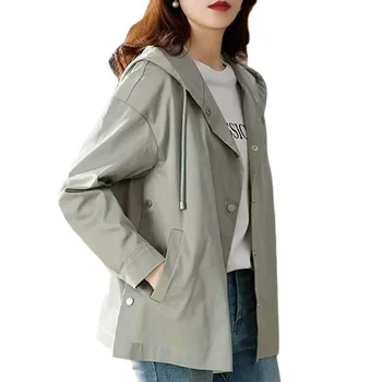 Темпераментен къс ветровка, дамски блузи, пролет 2023, ново модно однобортное палто с качулка, дамско яке, свободна горна дреха H2859