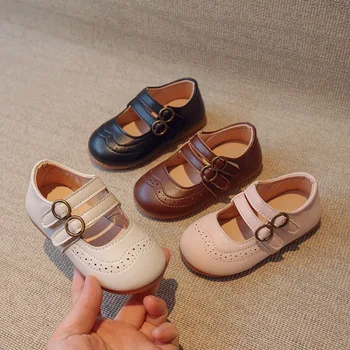 Сезон: пролет-лято, новите детски реколта обикновена кожени обувки за самотни момичета подметка, нескользящие малки кожени обувки