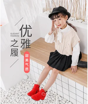 Обувки за момичета зима 2023, нова корейска версия на детски обувки, пролетно-есенни обувки Martin, ботильоны на висок ток, британски стил