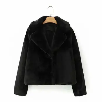 Зимните Стилни дамски якета от изкуствена кожа, черни дебели якета, Връхни облекла, модно дамско палто с дълъг ръкав и отложным яка без копчета