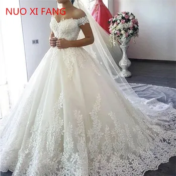 NUOXIFANG Реколта сватбени рокли принцеса с открити рамене, бална рокля 2023, дантелени апликации, сватбена рокля е роклята на булката, Vestido de Noiva