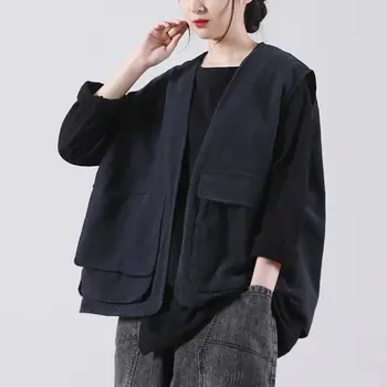 Жилетка-яке 2022, пролетно новост, корейската версия, женски жилетка, ежедневното свободно винтажное късо палто с V-образно деколте, с жилетка, най-H149