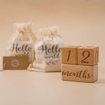 3 бр./компл. ръчно изработени картички за новородено, квадратни дървени картички с надпис, подарък за къпане на новородено, Календар за фотография, Аксесоари за снимки