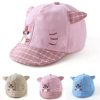 Детска бейзболна шапка с анимационни котка, красиви уши на животни, остроконечная шапка за момичета и момчета, пролет-лято, улични слънчеви шапки за деца 6-36 м