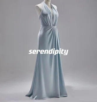 Serendipity/ Бална рокля на бретелях дължина до пола с волани, расшитое перли, луксозни сатенени рокли с ципове без презрамки и без ръкави