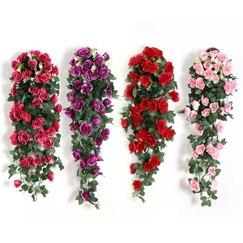 Изкуствени висящи цветя, фалшива розова лоза, висящи растения, изкуствени цветя за украса на стени, спалня, сватба, градина, вътрешна и външна украса